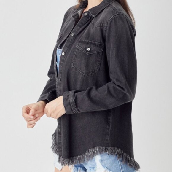 Frayed Hem Denim Shirt - Picture 3 of 3